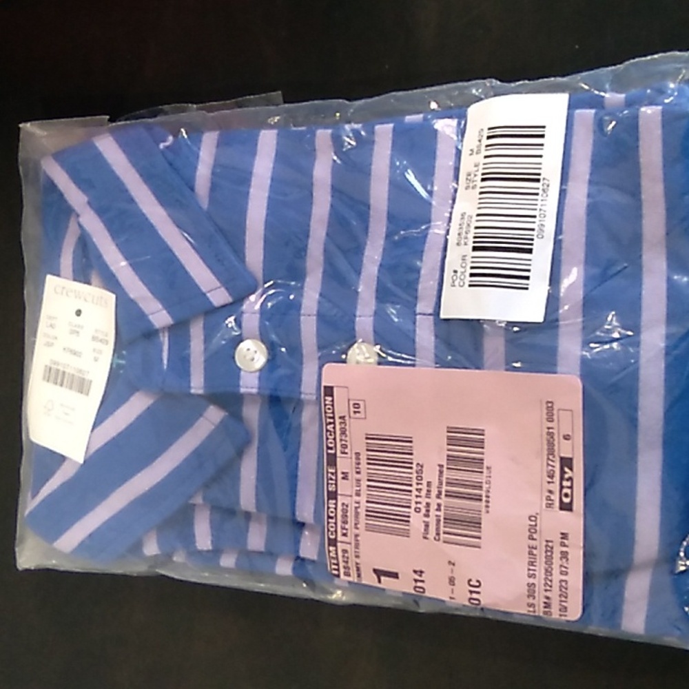 NWT Crewcuts kids long sleeve polo top medium purple and blue stripe